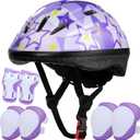 Kids Helmet Adjustable for Kids Ages 3-8 Years Old Boys Girls, Toddler Helmet with Protective Sports Gear Set Knee Elbow Pads Wrist Guards for Cycling Skateboard Scooter (Purple)