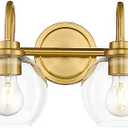 Audickic Bathroom Light Fixtures, 2-Light Brushed Gold Vanity Lights with Globe Clear Glass, Champagne Bronze Vanity Lighting Fixtures Over Mirror, AD-22280-2W-GD