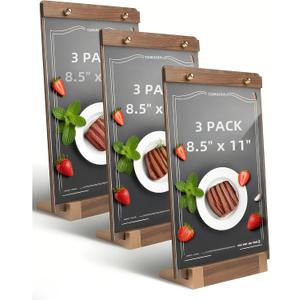 3 Pack 8.5"x11" Acrylic Sign Holder A4 with Wood-Color Base - Table Top Display Stand for Menus, Signs, Flyers, Perfect for Restaurants, Retail Stores, Conferences, Weddings, Offices