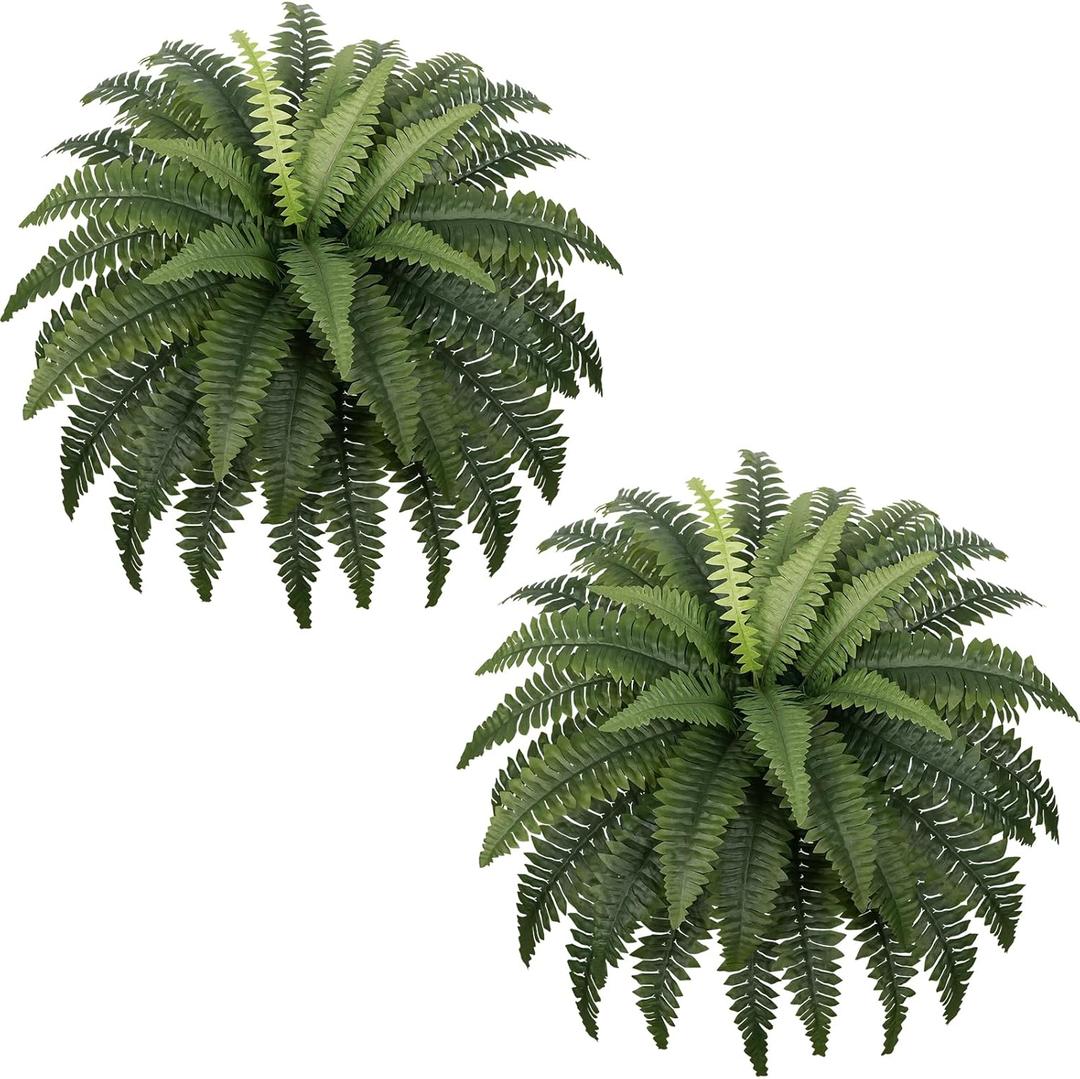Fake Ferns - Set of 2 Faux Boston Ferns Large Artificial Plants, 40 Leaves per Bouquet, 35 Inches Large Artificial Ferns for Outdoors/Indoor Home, Office, Garden Decoration