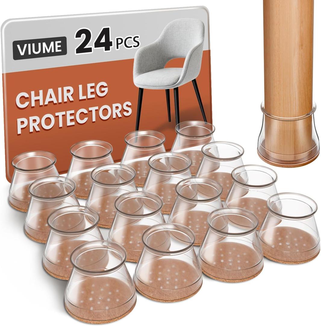VIUME 24 Pcs Chair Leg Floor Protectors for Hardwood Floors Silicone Covers to Protect Wood Tile Floors Felt Pads Furniture Leg Caps Anti-Scratch Reduce Noise (Fit:1.3"-2")