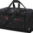 24 inch Large Gym Bag for Men - 65L Hard Bottom Duffle Bag with Shoes Compartment for Sport/Travel - Marble Black
