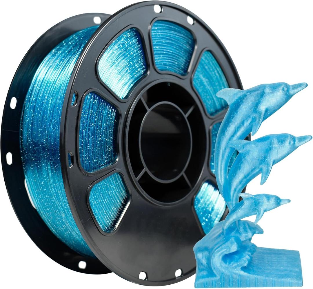 iBOSS Glitter PETG Filament 1.75mm, Transparent 3D Printer Filament Shiny Sparkle Material with Glitter, Flash Point Series 1KG Spool, fit Most FDM 3D Printers, PETG Glitter Water Blue