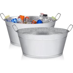 BARsics Large 6-Gallon Galvanized Tin Beverage Tub, 20x14x10 inches (Pack of 2)