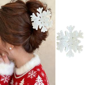 Christmas Snowflake Hair Clips for Women, White Snowflake Design Acetate Hair Claw Clips Large Strong Hold Acrylic Hair Catch Clip Shiny Nonslip Winter Xmas Party Hair Decoration Accessories