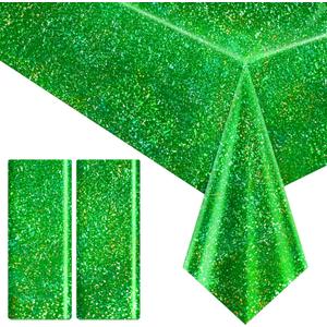 2 pcs Green Holographic Tablecloth 40" x 108" Christmas Table Cloth Shimmer Shining Plastic Metallic Table Cover for Jungle Safari St. Patrick's Day Baby Shower Birthday Party Decoration Supplies