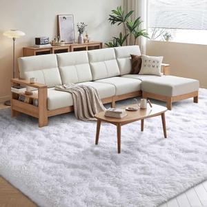 FinRec 5x8 Feet White Rugs for Bedroom Living Room, Plush Shag Area Rug, Non-Slip Fluffy Furry Rug for Nursery Kids Room Dorm Room Home Decor, Indoor Shaggy Floor Carpet
