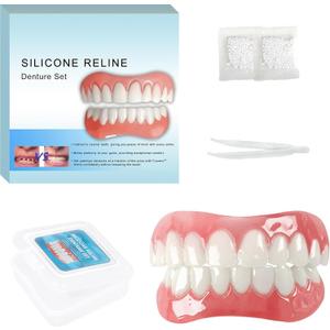 Moldable False Teeth - Silicone Dentures - Men and Veneers Teeth for Women - Upper and Lower Matching Set, Convenient and Quick, Suitable for Daily, Party, 1PCS (1PS)