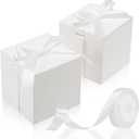 MotiMind 48 Pcs Wedding Gift Boxes with Ribbon Small Party Favor Boxes with Lids Mini Treat Candy Container for Easter Party Birthday and More(White,2 Inch)