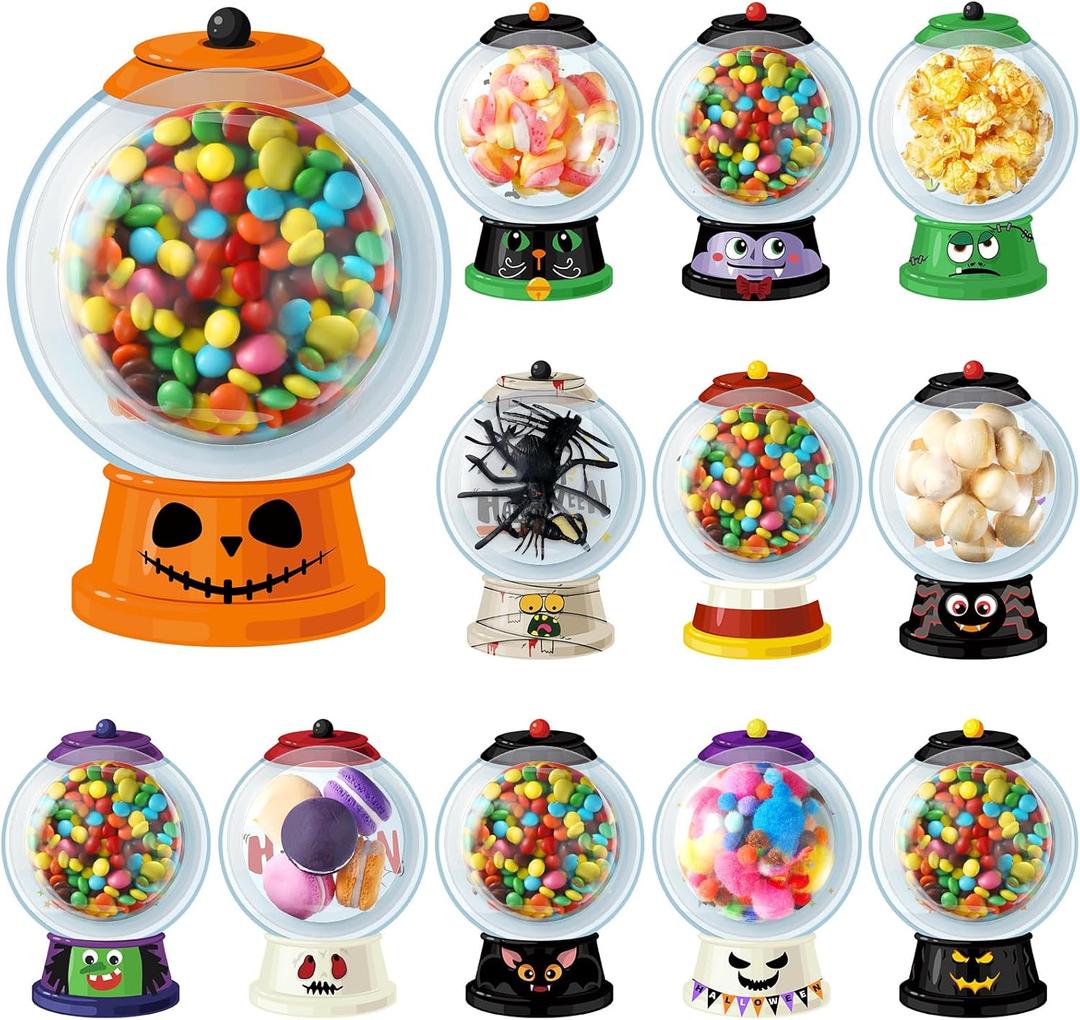 Containlol 48 Pack Halloween Cards Gifts with Bubble Gum Machine Designs Trick or Treat Candy Holder Cards with Clear Round Adhesive Shaker Pouches for School Classroom Halloween Exchange Gifts
