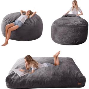 MAXYOYO Giant Bean Bag Chair Bed for Adults, Convertible Beanbag Folds from Lazy Chair to Floor Mattress Bed, Large Floor Sofa Couch, Big Sofa Bed, High-Density Foam Filling, Machine Washable (Full, Dark Grey)