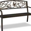 Yaheetech Outdoor Garden Bench Patio Furniture Chair Outdoor with Vintage Bird Pattern Backrest, Slatted Seat, Antique Metal Bench for Yard & Porch & Park, Bronze