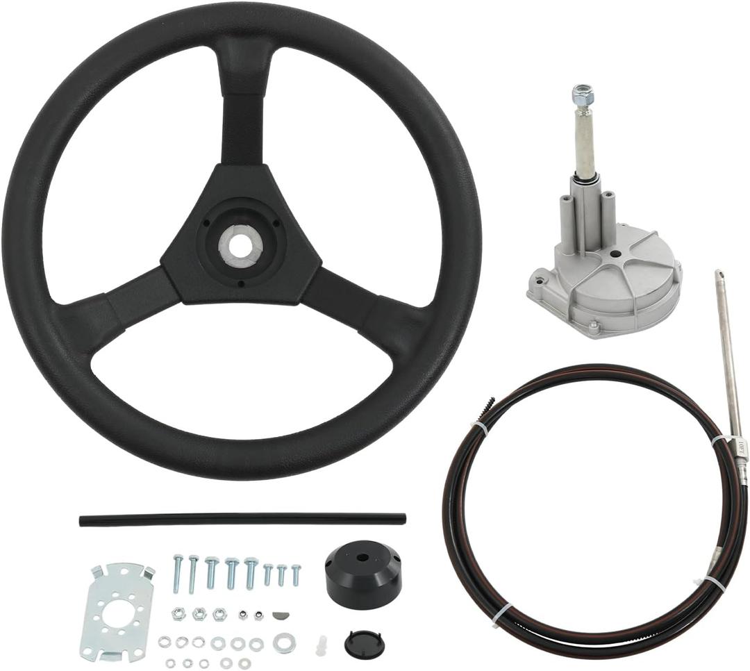 CARMOCAR Boat Steering Rotary System Boat Kit with 14 Feet Cable,13.5 Inch steering wheel,3/4" Tapered Shaft for Waterborne Vehicles