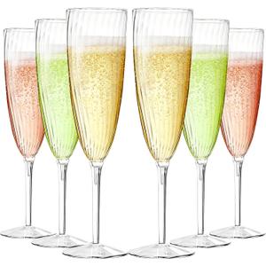 GuanQiao 16 Pack Clear Champagne Flutes, 6oz Disposable Wine Glasses with Long Stem, Reusable Plastic Cocktail Glasses for New Years Eve Party Birthday Wedding Celebration Toasting Drinking