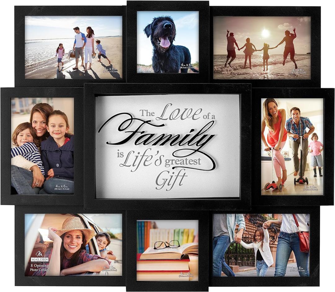 Malden International Designs The Love of a Family Dimensional Collage Black Picture Frame, 8 Option, 6-4x6 & 2-4x4, Black (8308-08), 6-4 by 6 Inch