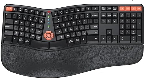 MEETION Ergonomic Keyboard 2.4G Wireless/Bluetooth Split Keyboard with Cushioned Palm Rest, Full Size Multi-Device Keyboard for Windows/Mac/PC/Laptop, Black