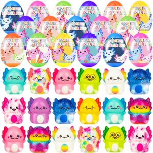 24 Pack Prefilled Easter Eggs with Slow Squishy Toys Axolotl Toy Easter Eggs Filled for Kids Boys Girls Easter Basket Stuffers Party Favors Easter Egg Fillers Hunt