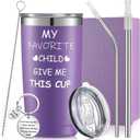 Panitay 7 Pcs Funny Mother's Day Gifts for Mom 20 oz My Favorite Child Give Me Travel Tumbler with Lid Straw Brush Inspirational Mother Keychain Gift Box from Daughter Son (Purple)