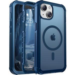 Magnetic for iPhone 13 Case, [Compatible with MagSafe][Military Grade Drop Protection][Heavy Duty Protection][Non-Slip][Shockproof] 2-Layer Durable Bumper Phone Case 6.1''-Deep Blue
