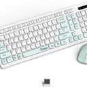 Wireless Keyboard and Mouse Combo, Full-Sized Wireless Keyboard and Adjustable DPI Mouse, 2.4GHz USB Receiver, Keyboard and Mouse for PC, Windows, Desktop, Laptop (Mint Green and wihite-B)