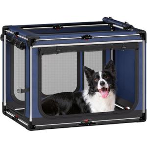 Collapsible Dog Crate: 38 Inch Foldable Soft Sided Dog Crate for Large Dogs, Portable Dog Travel Kennel with Soft Mat for Indoors & Outdoors, Blue (38" L x 27" W x 27" H)