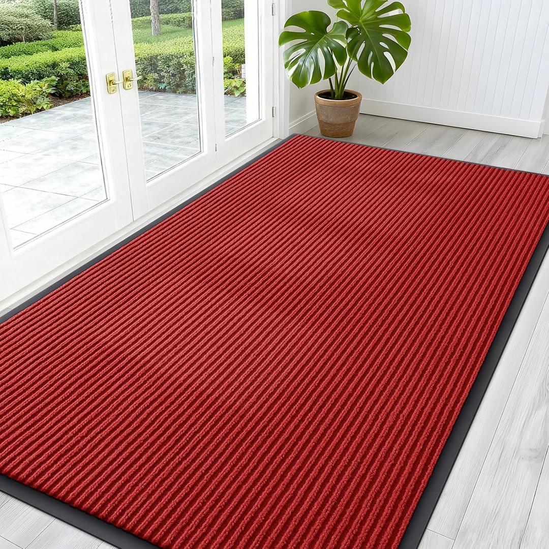 OLANLY Front Door Mat Indoor Outdoor Entrance, Waterproof Heavy Duty Doormat, Fade Resistant, Low Profile, Easy Clean Patio Porch Welcome Floor Mats for Entry, 59x30, Red