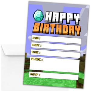 Hat Acrobat 20 Pixel Party Birthday Invitations for Boys with Envelopes and 20 Game Cards - Kids Birthday Invitations (pigs)