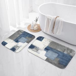Britimes Modern Abstract Art Bathroom Rug Mat Set of 2, Blue and White Washable Cover Floor Rug Carpets Floor Bath Mat Bathroom Decorations 16x24 and 20x32 Inches