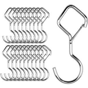 Heavy Duty S Hooks for Hanging, 4-Inch Ceiling Hooks with Lock, Secure Storage for Plants, Kitchen Utensils, Bags, Clothes, Towels (Silver, 20 pcs)