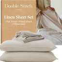 Double Stitch European Flax Linen Sheets Cal King - Breathable Linen Blend Bedding Set 4 PC, Sustainable, Moisture-Wicking & Cooling Sheet Set, Deep Pocket Up to 16'', Featured in USA Today, Oat
