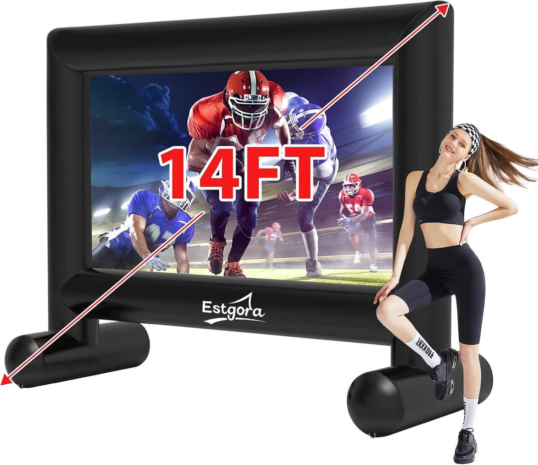 Estgora 14FT Inflatable Movie Screen Outdoor, Blow Up Projector Screen, Inflatable Movie Screen with Air Blower Front & Rear Projection Screens for Outdoor Movie Night Backyard Pool Fun