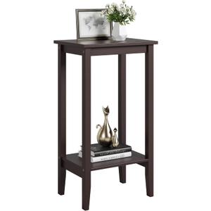 FOTOSOK Tall End Table with 2-Tier Storage Shelf, Small Sofa Side Table Nightstand for Living Room Hallway Small Spaces, Dark Brown (Drak Brown)