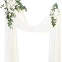 Ling's Moment Artificial Wedding Arch Flowers Kit Pack of 4, 2pcs Hanging Silk Flowers Arrangement 2pcs Chiffon Drapes Ceremony Spring Fake Rose Arbor Backdrop White Sage Floral Party Outdoor Decor (Wht-white & Sage)