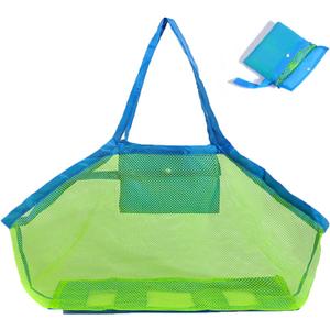 Mesh Beach Bag,Lightweight Sandproof Toy Handbag,Oversized Foldable Lightweight Family Swim Bag for Gym,Beach,Camping (Green).