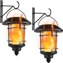 Dynaming Solar Flame Wall Lanterns, Outdoor Solar Wall Hanging Lights, Flickering Flame LED Lights Auto On/Off Wall Mounted Sconce Lights with Hooks, Waterproof for Garage Stair Patio Porch, 2 Pack