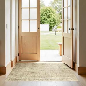 jinchan 3x5 Area Rugs for Entryway - Machine Washable Modern Rug Kitchen Soft Faux Wool Stain Resistant Non-Slip Ultra-Thin Low-Pile Geometric Carpet for Entrance Bedroom Living Room (3x5ft,Taupe)