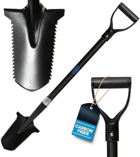 CKG Carbon Metal Detecting Shovel Digging Tool with Double Serrated Blade – Lightweight Digger Garden Root Cutter, Spade Professional Metal Detector Accessories, Single
