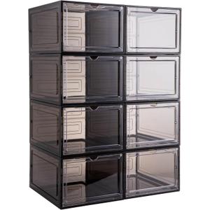 Attelite Upgrade Harder Solid Plastic Hat Organizer for Baseball Caps, 8 Pack Stackable Hat Storage Box with Clear Magnetic Door, Hat Rack(XL-Black)