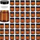 48 Pack 4oz Amber Glass Jars with Lids, Airtight Containers with Liners Lid for Cosmetics, Travel, Lotions Powder, Onitments Candle Making, DIY | Leak-Proof, Reusable (4OZ)