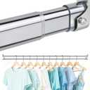 Premium Chrome Oval Closet Rod for Hanging Clothes 30 to 54.5 Inch, Includes End Supports, Adjustable Wardrobe Tube, Heavy Duty Extendable Closet Pole, Carbon Steel