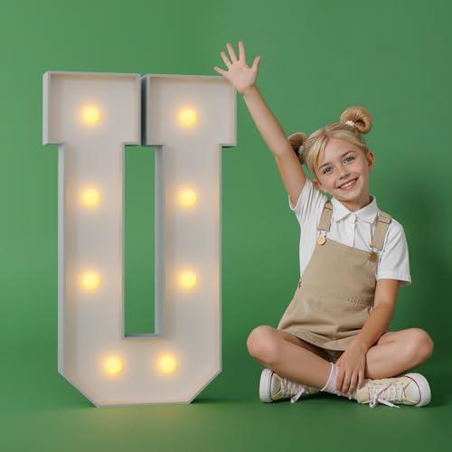 2.3FT Marquee Letters U Large Light Up Letters Cool White Big Foam Cardboard Graduations Prom Marry Me Wedding Birthday Party Decorations Backdrop Sign U
