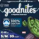 Goodnites Boys' Bedwetting Underwear, Size S/M (43-68 lbs), 99 Ct (3 Packs of 33), Packaging May Vary