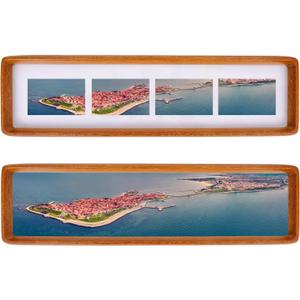 4x16 Collage Picture Frame Teak Wood, Multiple Four 2x3 Photos or 4x16 without Mat, Rustic Photo Frame with Tempered Glass Hanging or Tabletop Displaying Horizontally or Vertically