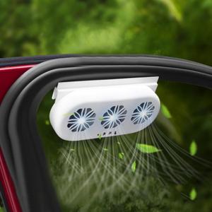 Car Solar Powered Exhaust Fan - Vehicle Ventilation Fan with Three Air Outlets, White