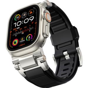 Bandletic Compatible with Apple Watch Ultra 2/Ultra Band 49mm/45mm/44mm/42mm for Men, R-Steel FKM Rugged Bands Military Sport Replacement Strap for iWatch SE2/SE/9/8/7/6/5/4/3/2/1