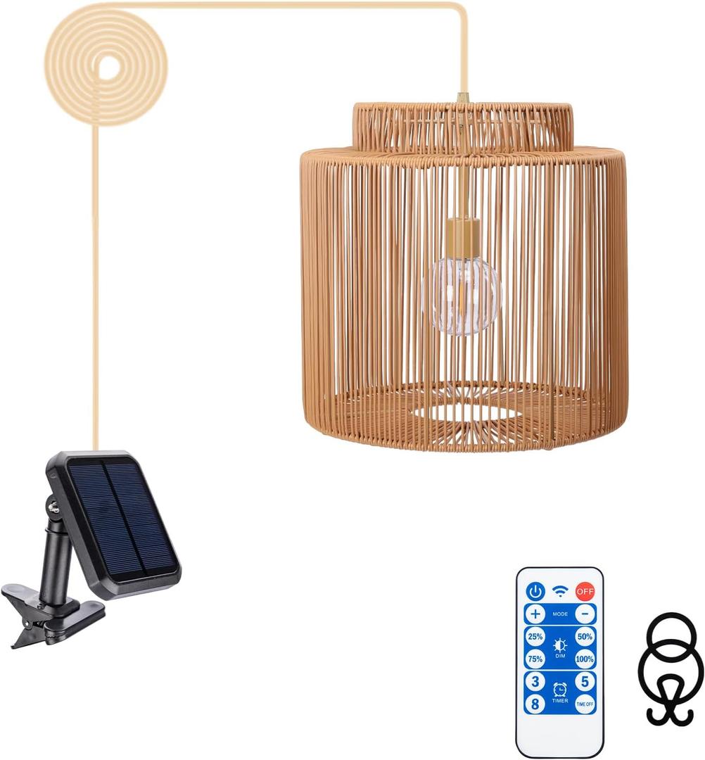 Solar Pendant Light Outdoor Hanging Lantern Solar Outdoor Chandelier with Remote Dimmable Waterproof Lantern Chandelier for Porch Patio Gazebo Garden Yard Decoration