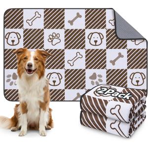 LOOBANI Washable Pee Pads for Dogs: 2 Pack 36"x48" Lagre Reusable Dog Pads Mat, Waterproof Leakproof Washable Puppy Pad, Non-Slip Whelping Pee Pads & Potty Training Pad for Floor, Playpen,Crate (Coffee)