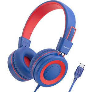 Bywulanda Upgrade USB Type C Kids Headphone for School, 94dB Safe Volume Limited, HD Stereo Sound, Foldable Lightweight On-Ear Headphones for Boys/Girls/Students/Tablet/Travel(Navy Blue)
