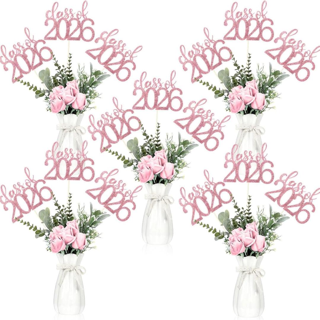 Amyhill 24 Pcs 2026 Graduation Decorations Class of 2026 Graduation Centerpiece Sticks Glitter Double Sided for Table Grad Party Decorations for Vase Table Toppers Supplies(Pink)