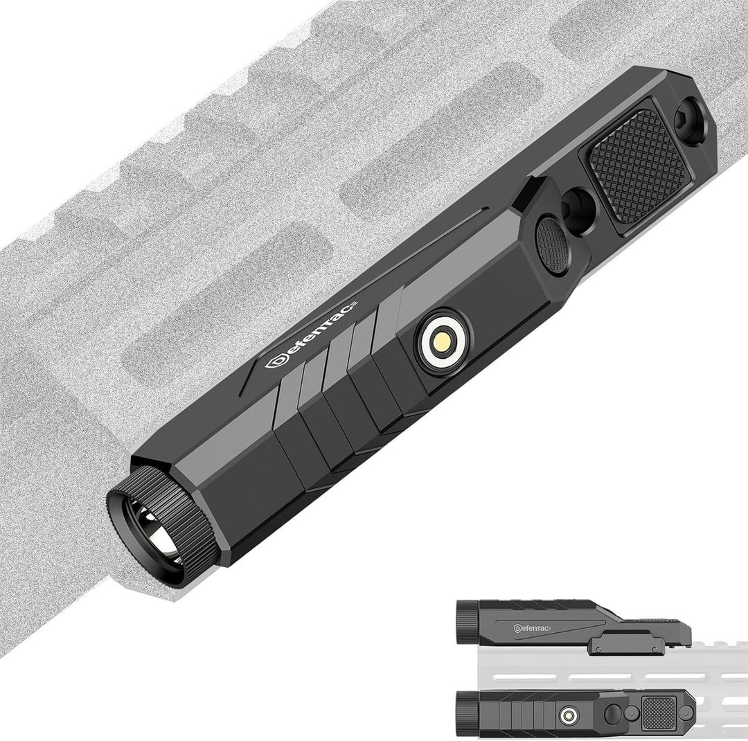 DEFENTAC 1600 Lumens Tactical Flashlight with Momentary and Strobe for Rifle, Weapon Light with Built-in Pressure Switch Compatible with M-Lok Rail Surface, Magnetic Rechargeable (White LED)